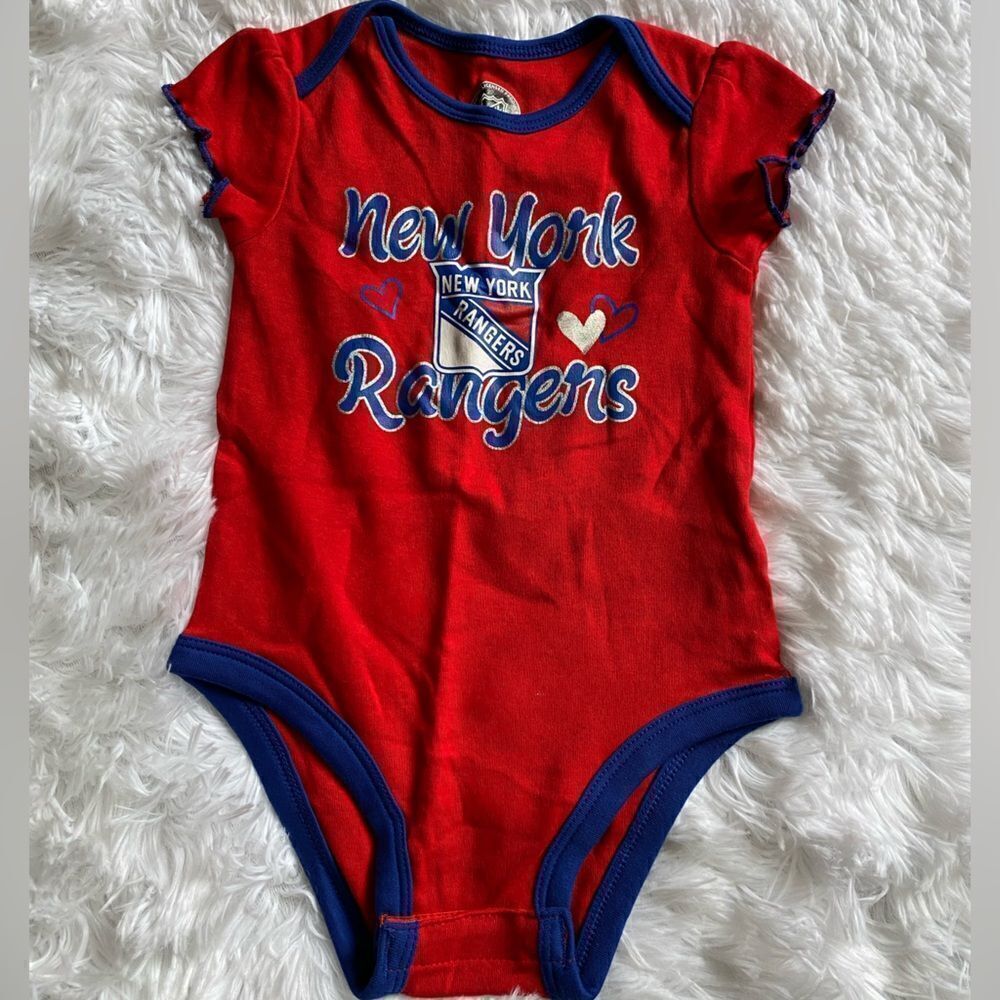 New York Rangers Hockey Baby Onsie Ruffle Sleeves Red Blue New